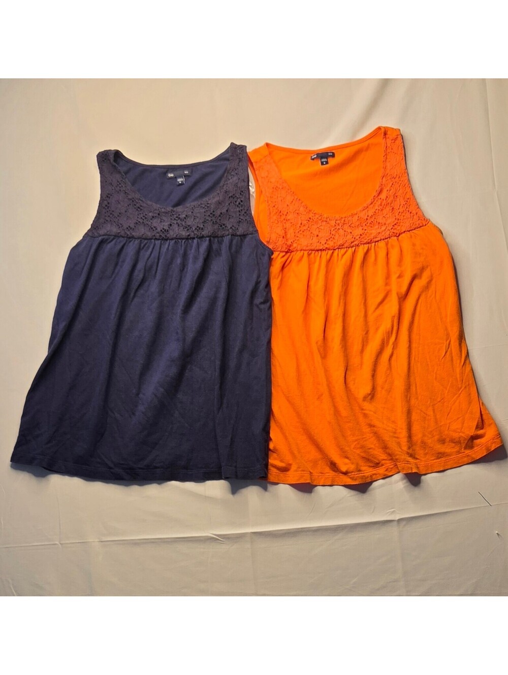 Gap Lot of 2 Lace Babydoll Tank Tops M Navy Blue Orange Spring 2013 Bundle